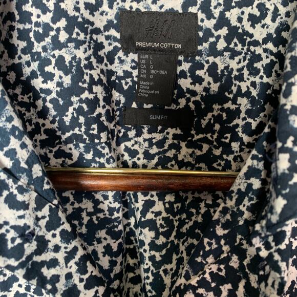 H&M Premium 100% Cotton Slim Fit Button Down Shirt Allover Print Mens Size Large - Picture 9 of 16